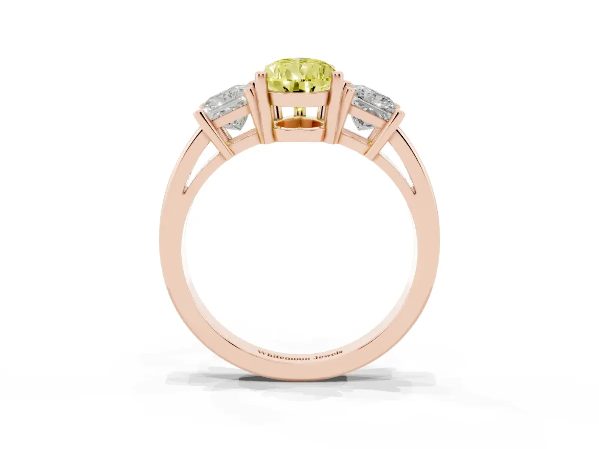 Fancy Yellow Three-Stone Pear Cut Cut Solitaire Ring with Prong Setting Rose gold