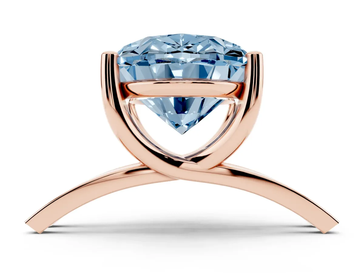 Fancy Blue Oval Cut Cut Diamond Solitaire Engagement Ring with Tapered Plain Band and Four-Prong Setting Rose gold