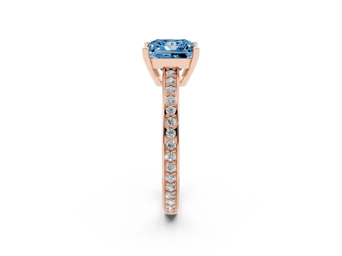 Fancy Blue Princess Cut Solitaire Pavé Band Prong Setting Ring Rose gold