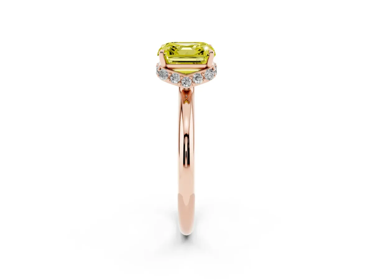 Fancy Yellow Asscher Cut Brilliant Solitaire Engagement Ring with Six-Prong Setting and Classic Band Rose gold