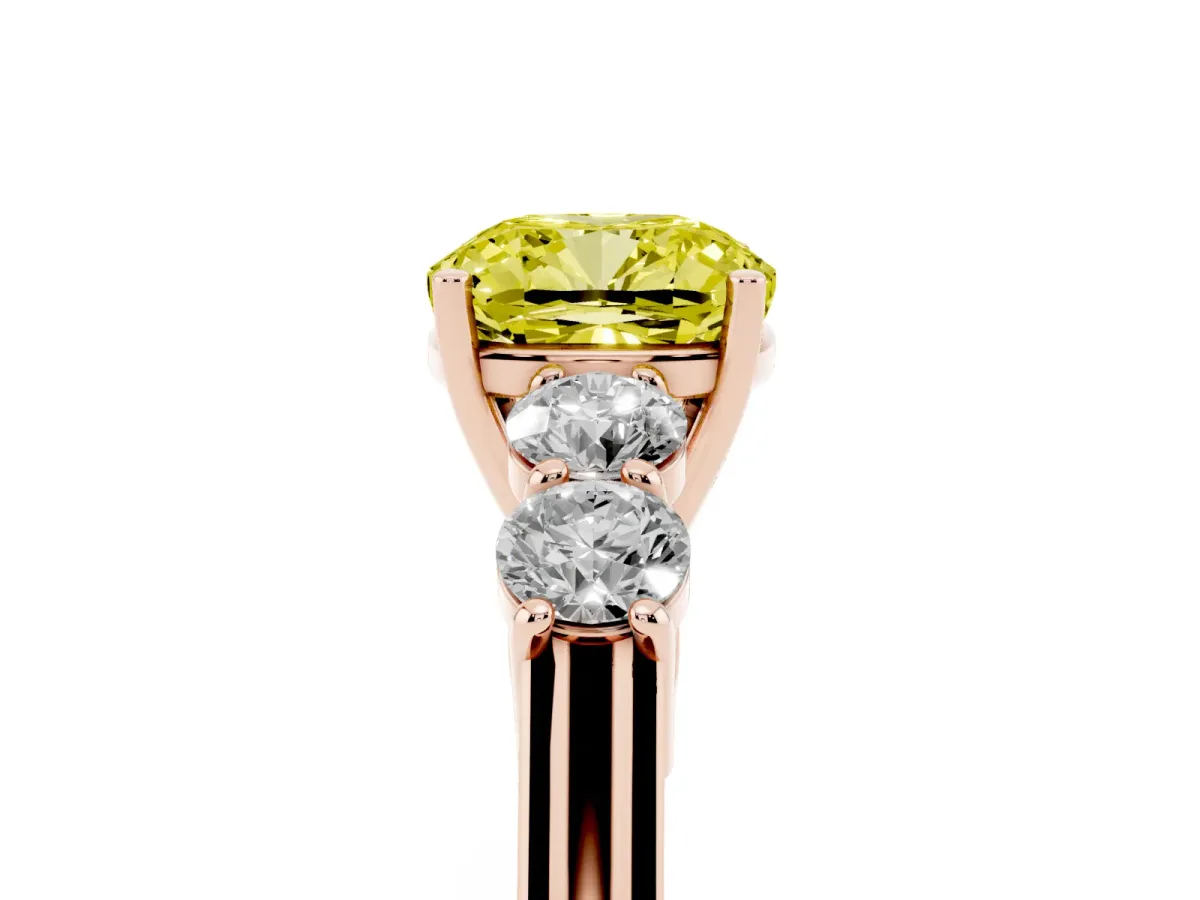 Fancy Yellow Cushion Cut Cut Diamond Five-Stone Prong Set White Gold Ring Rose gold