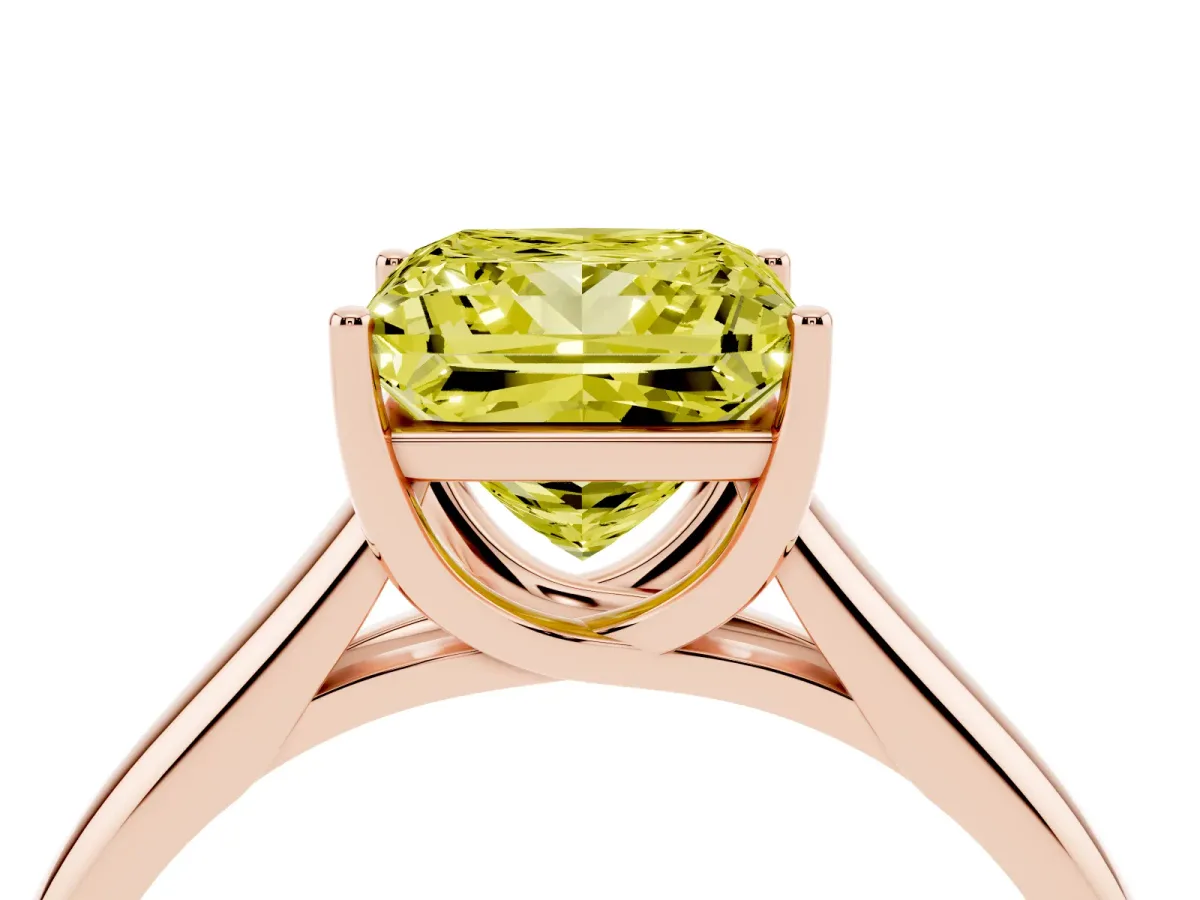 Fancy Yellow Princess Cut Solitaire Engagement Ring with Tapered Band and Four-Prong Setting Rose gold
