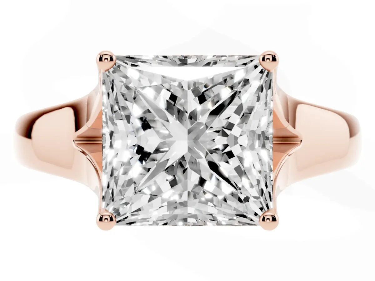 Princess Cut Solitaire Diamond Ring with Cathedral Band and Four-Prong Setting Rose gold