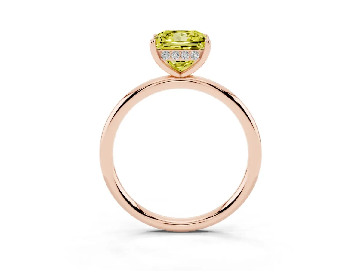 Fancy Yellow Princess Cut Solitaire Diamond Ring with a Classic Band and Four-Prong Setting Rose gold