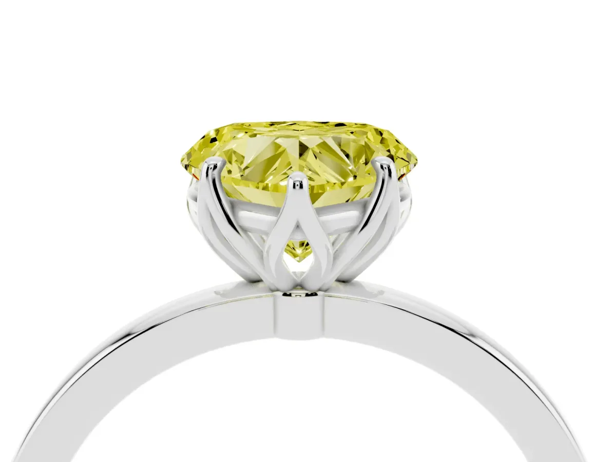 Fancy Yellow Heart Cut Diamond Solitaire Ring with Thin Band and Prong Setting Silver