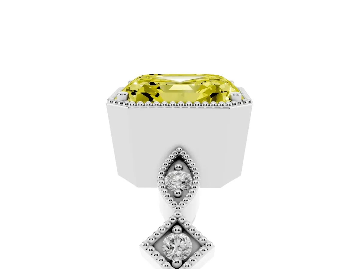 Fancy Yellow Asscher Cut Milgrain Marquise Diamond Twist Band Ring Silver
