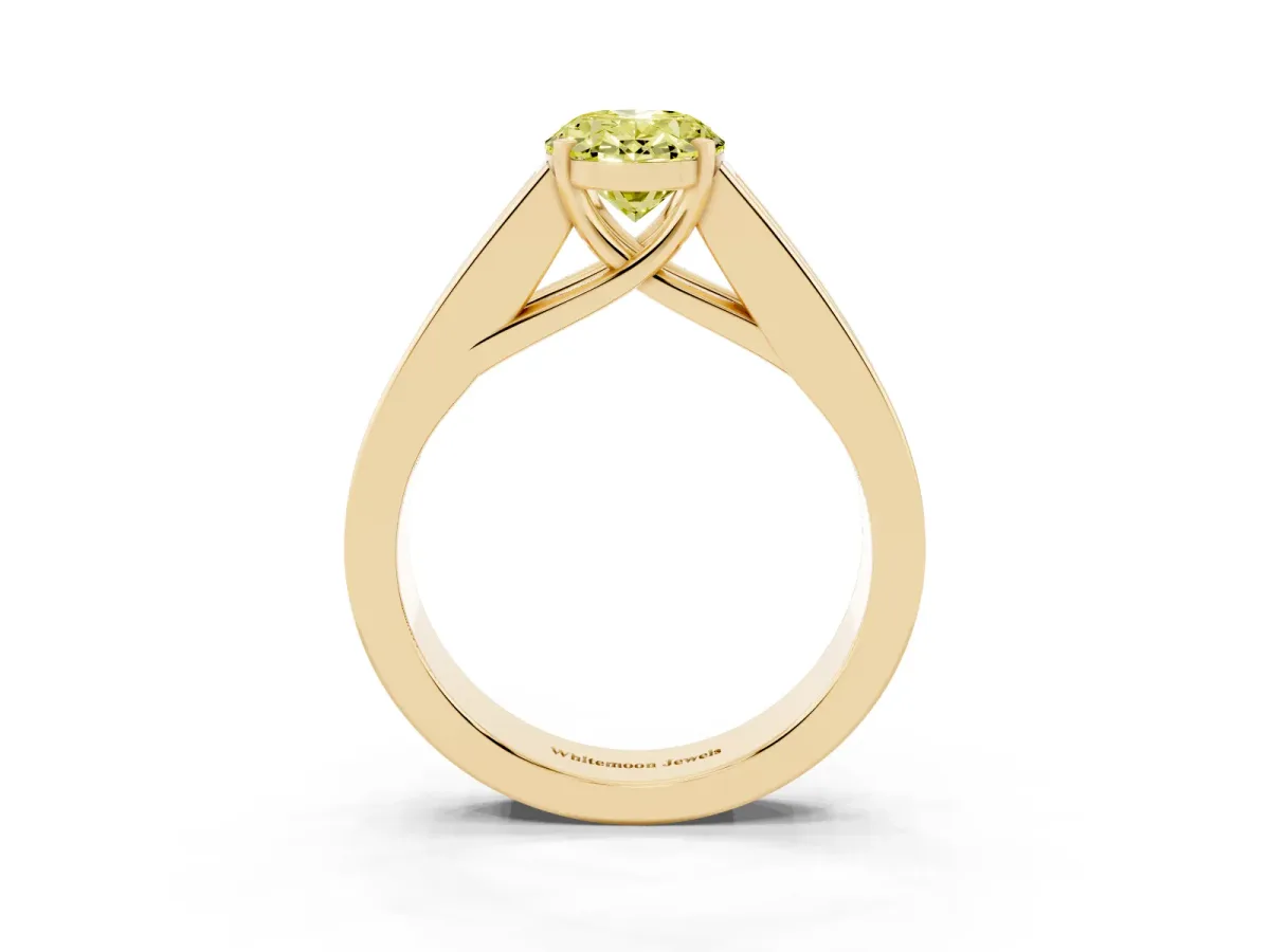 Fancy Yellow Oval Cut Cut Channel Set Solitaire Ring with Four-Prong Setting Yellow gold