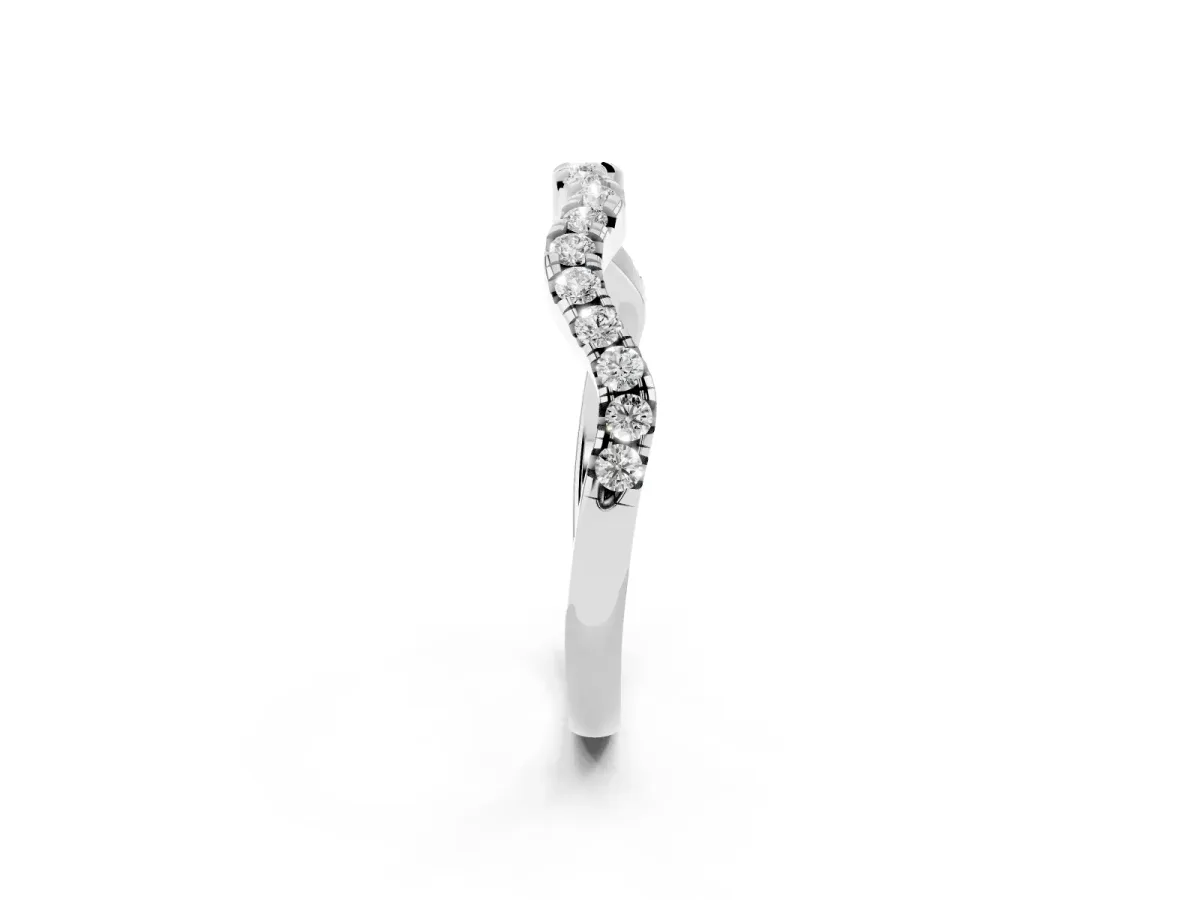 Round Diamond Scalloped Pavé Wedding Band with Shared Prong Setting Silver