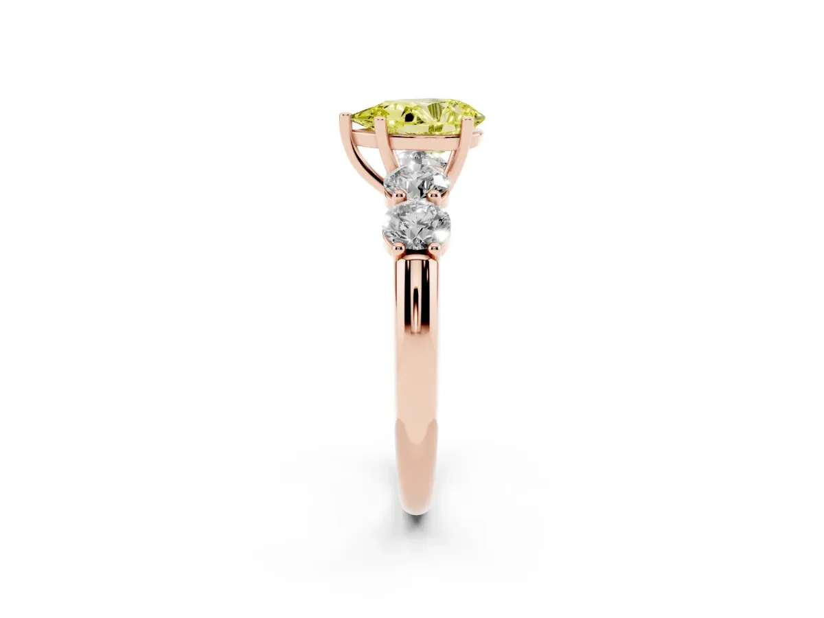 Fancy Yellow Pear Cut Cut Five-Stone Prong Set Diamond Ring with Classic Band Rose gold