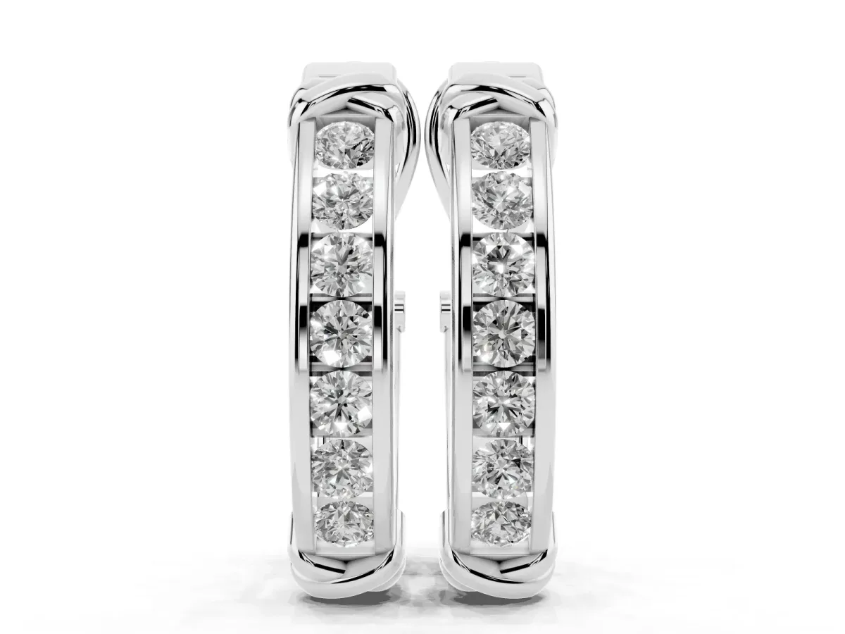 Channel-Set Round Diamond Two-Tone Hoop Earrings with Claw Prong Setting Silver
