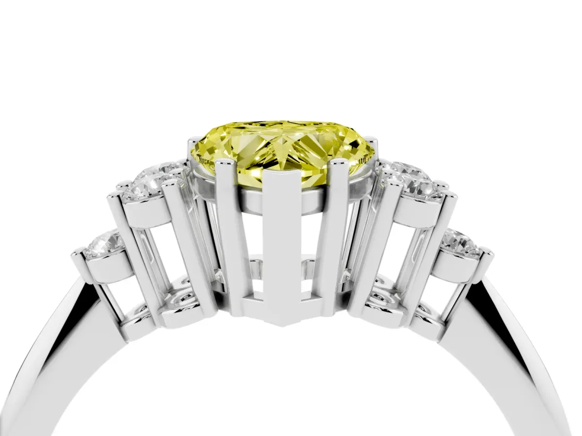 Fancy Yellow Heart Cut Cut Diamond Cluster Ring with Solitaire Band and Four-Prong Setting Platinum