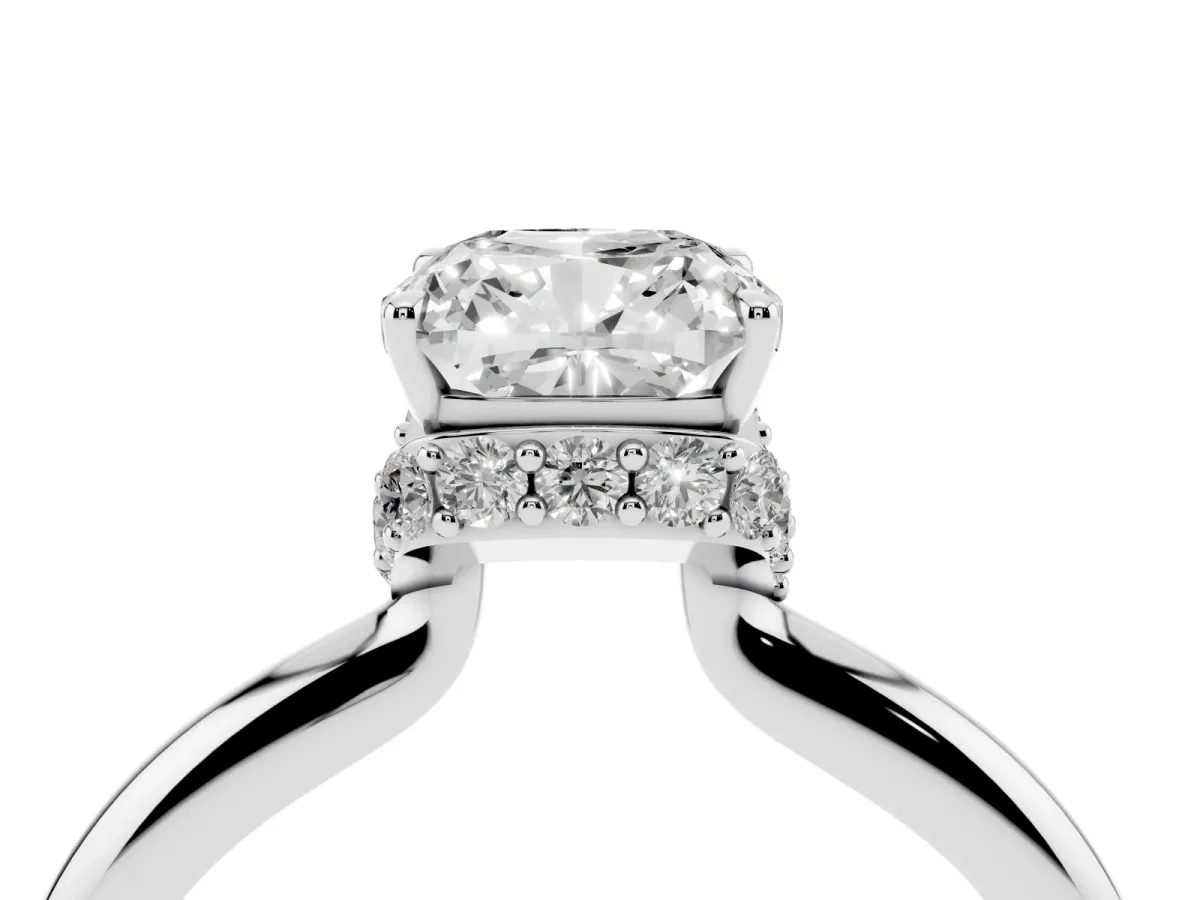 Cushion Cut Brilliant Solitaire Engagement Ring with Six-Prong Setting and Classic Band Silver