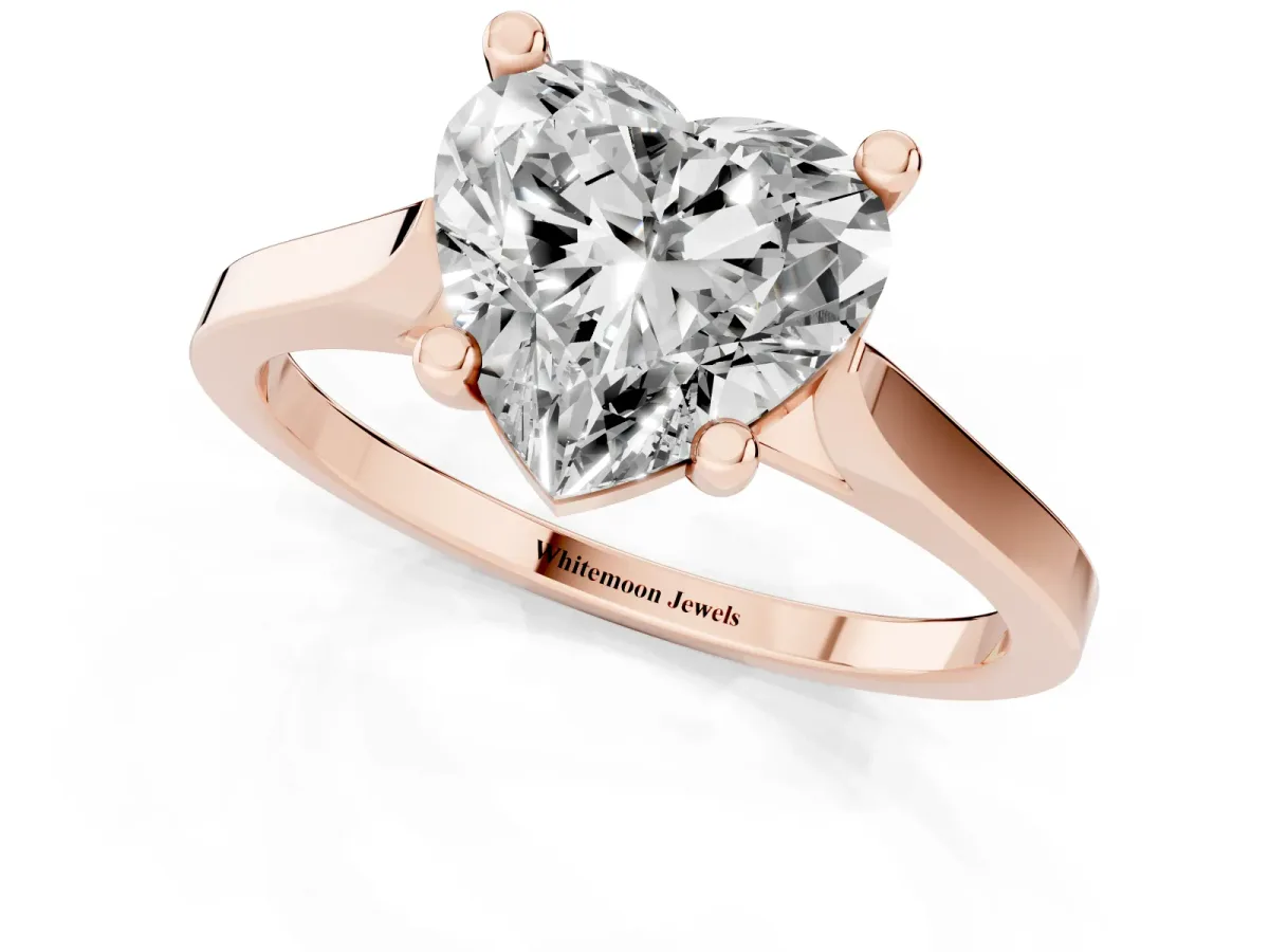 Heart Cut Solitaire Diamond Ring with Four-Prong Setting and Tapered Band Rose gold