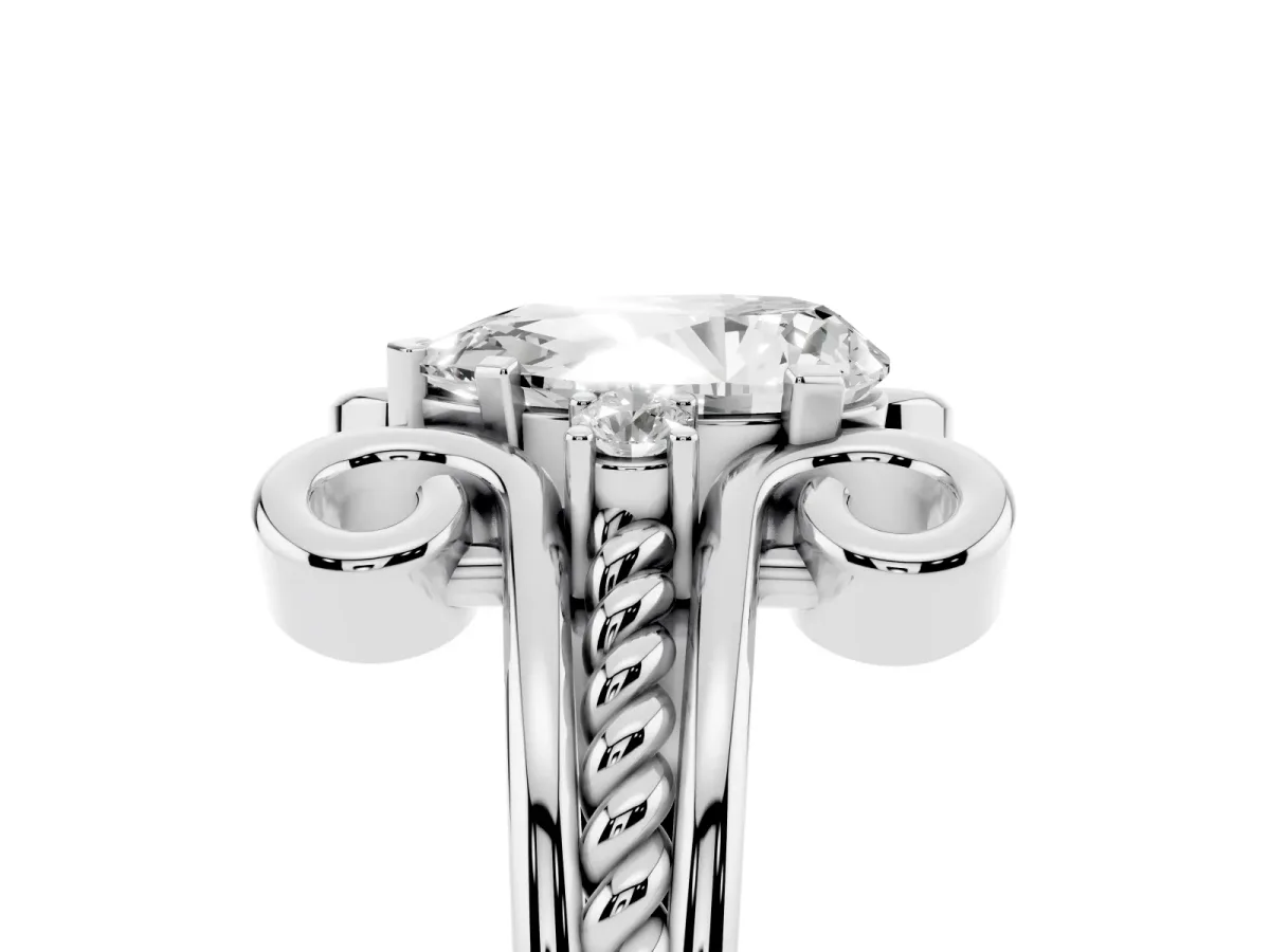 Pear Cut Solitaire Twisted Band Scroll Prong Ring Silver