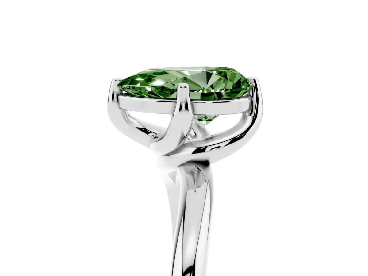 Fancy Green Pear Cut Diamond Solitaire Engagement Ring with Four-Prong Setting and Classic Band White gold