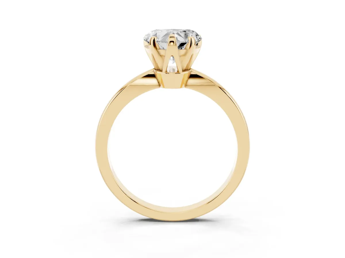 Heart Cut Solitaire Engagement Ring with Six-Prong Setting and Tapered Band Yellow gold