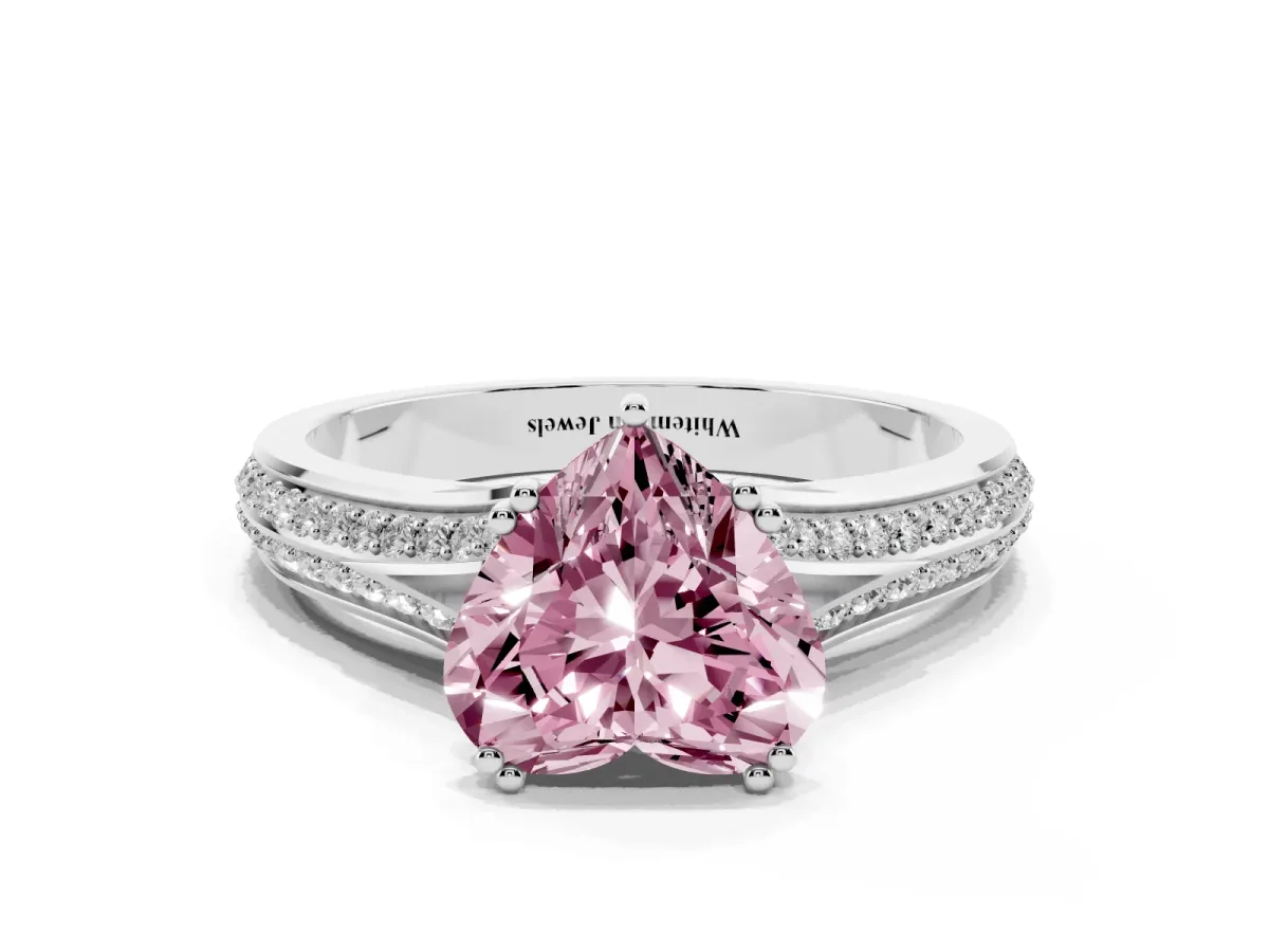 Fancy Pink Heart Cut Diamond Split Shank Engagement Ring with Pavé Band Platinum