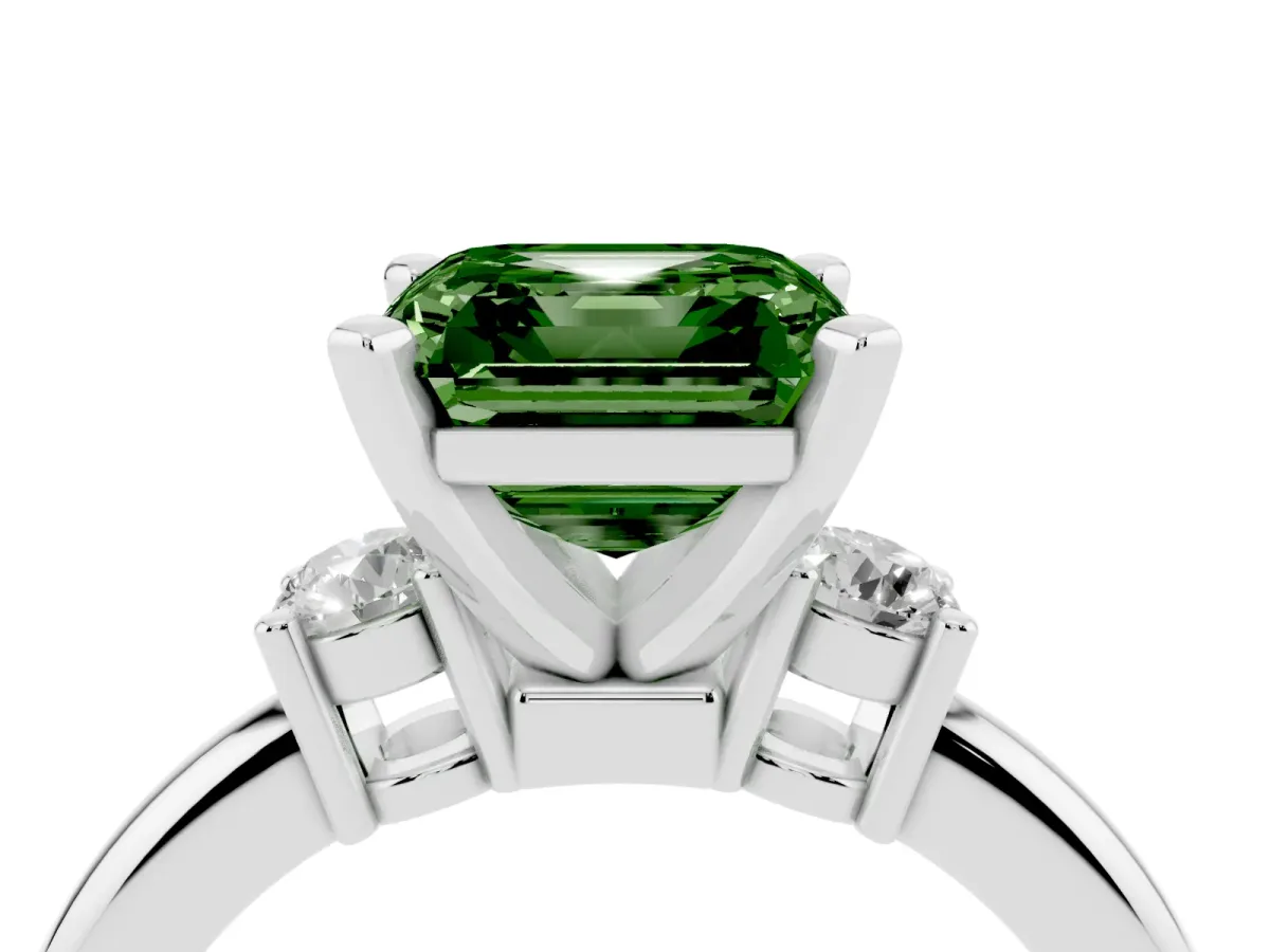 Fancy Green Three-Stone Asscher Cut Cut Diamond Solitaire with Prong Setting and Classic Band Silver