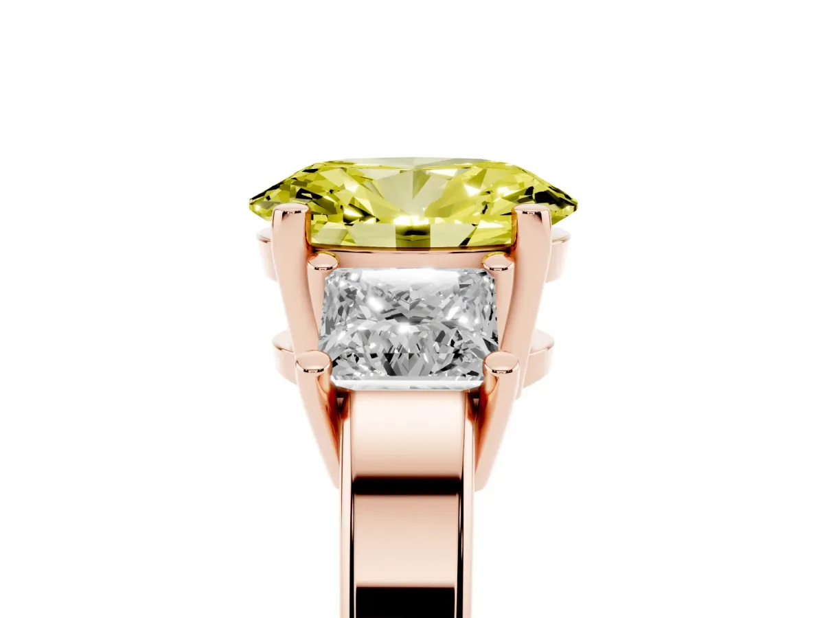 Fancy Yellow Three-Stone Oval Cut Cut Solitaire Ring with Prong Setting Rose gold