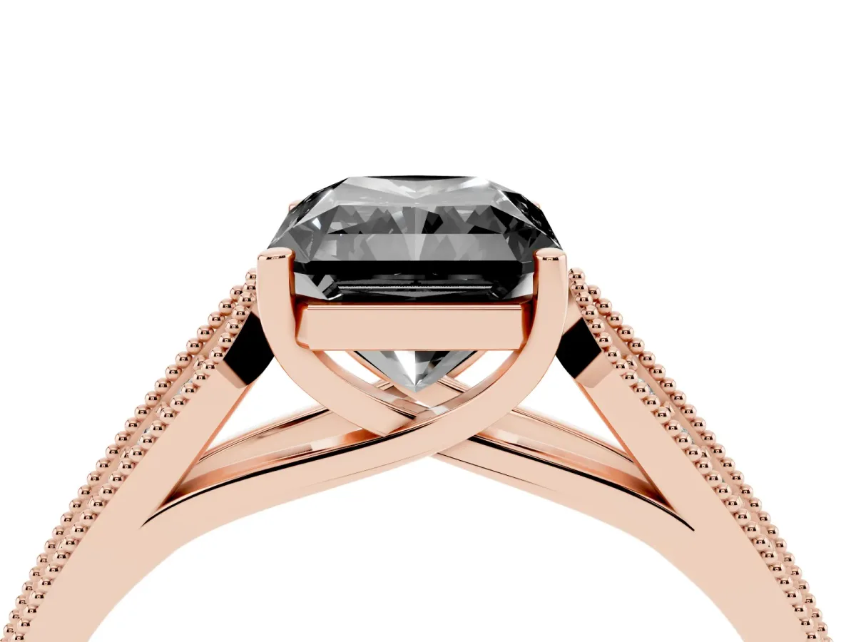 Fancy Black Radiant Cut Cut Pave Split Shank Engagement Ring with Four-Prong Setting Rose gold