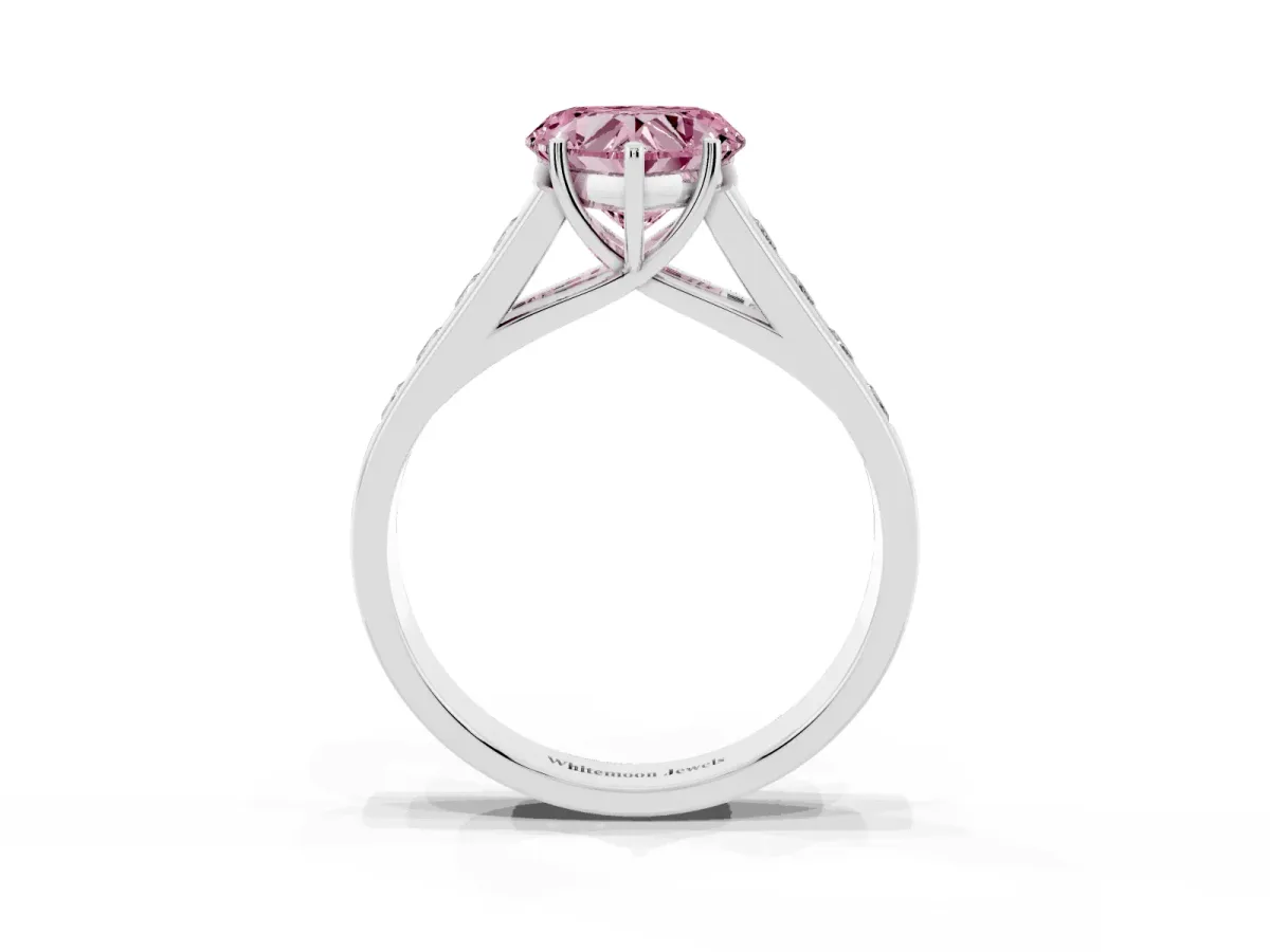 Fancy Pink Heart Cut Brilliant Channel-Set Solitaire Ring with Four-Prong Setting Platinum