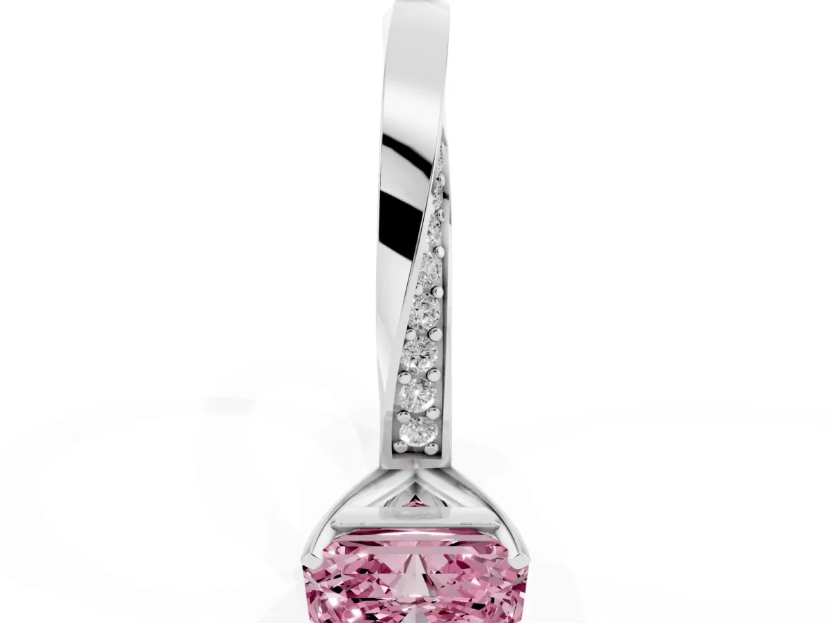 Fancy Pink Radiant Cut Diamond Engagement Ring with Side Stone Accents and Four-Prong Setting White gold