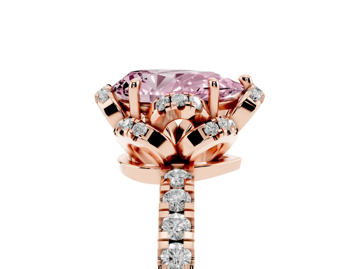 Fancy Pink Pear Cut Diamond Halo Pave Band with Four-Prong Setting Rose gold