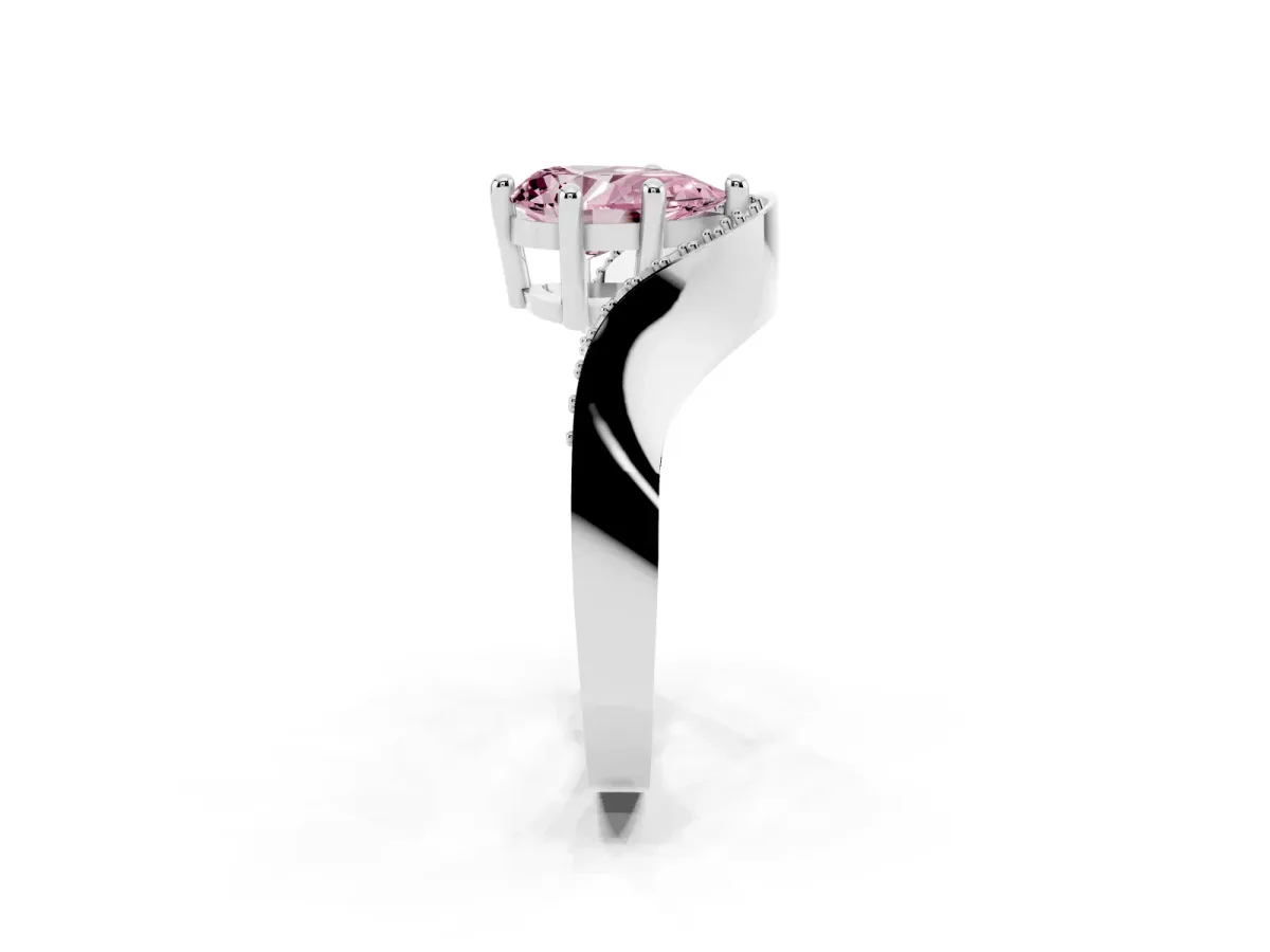 Fancy Pink Pear Cut Solitaire Diamond Engagement Ring with Pave Band and Four-Prong Setting Platinum
