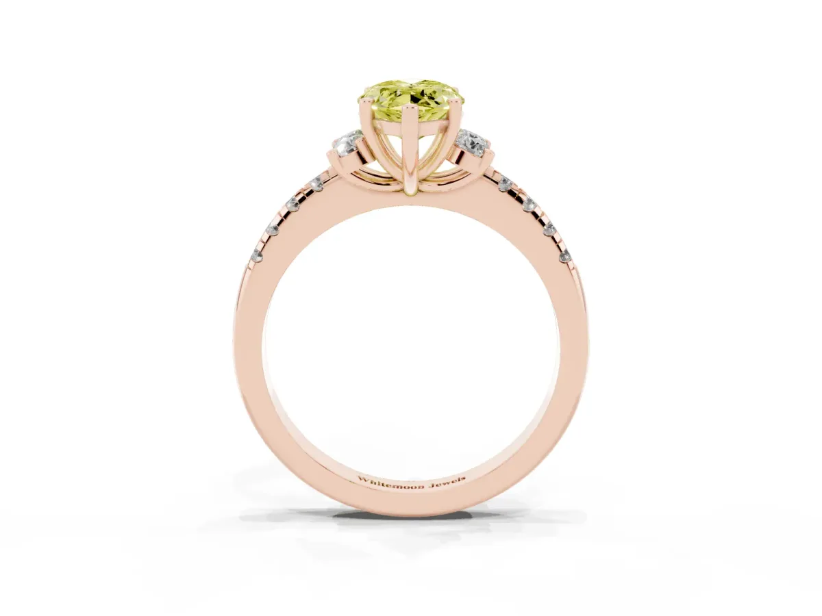 Fancy Yellow Marquise Cut Diamond Three-Stone Pave Band with Four-Prong Setting Rose gold
