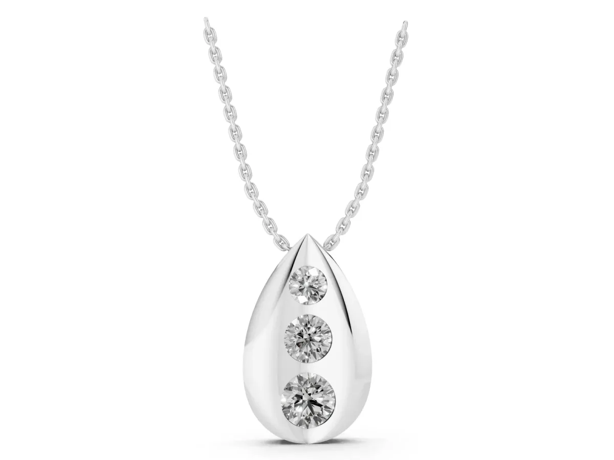Teardrop Bezel-Set Round Diamond Pendant Silver