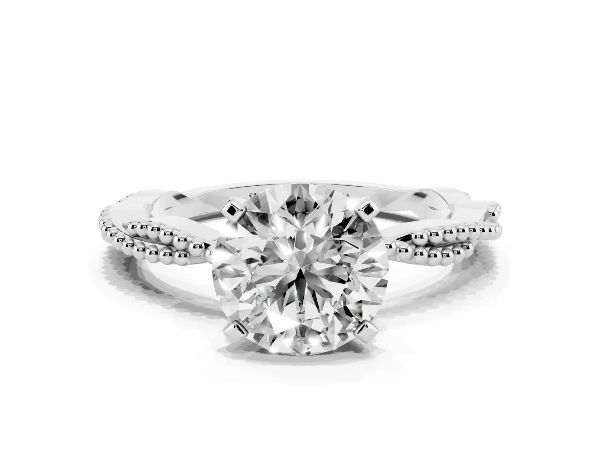 Round Cut Solitaire Twisted Band with Bead Prong Setting White gold