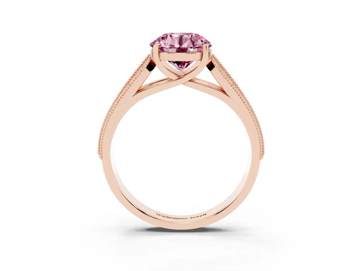 Fancy Pink Round Cut Cut Pave Split Shank Engagement Ring with Four-Prong Setting Rose gold