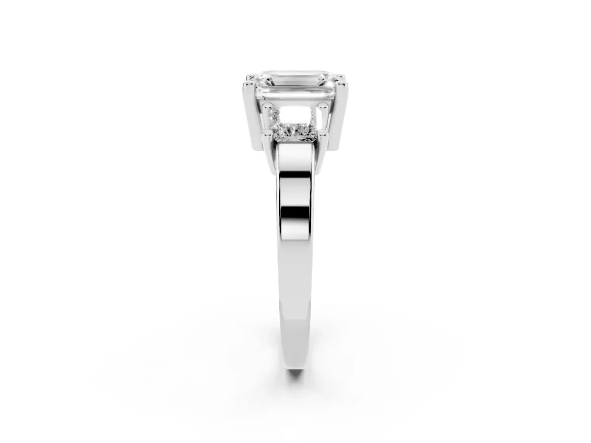 Three-Stone Emerald Cut Cut Solitaire Ring with Prong Setting Platinum