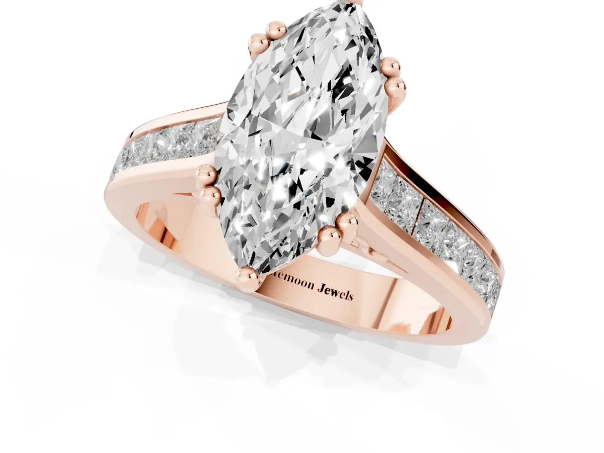 Marquise Cut Cut Channel Set Solitaire Engagement Ring with Prong Setting Rose gold