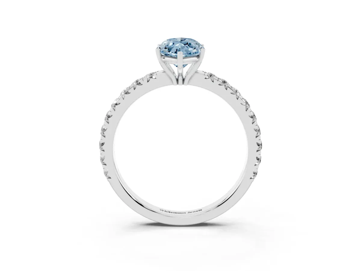 Fancy Blue Marquise Cut Diamond Pavé Solitaire Engagement Ring with Four-Prong Setting Silver
