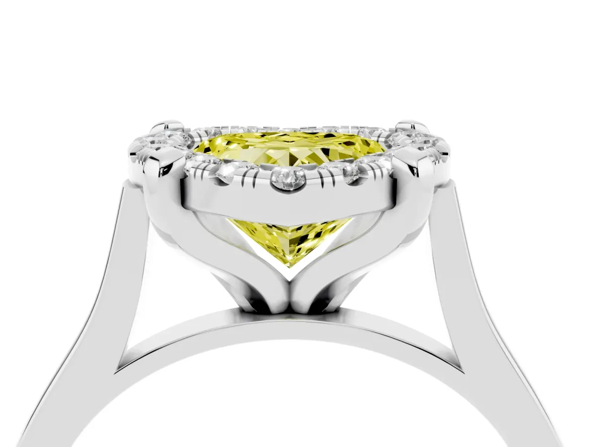 Fancy Yellow Heart Cut Diamond Cluster Halo Solitaire with Four-Prong Setting Silver