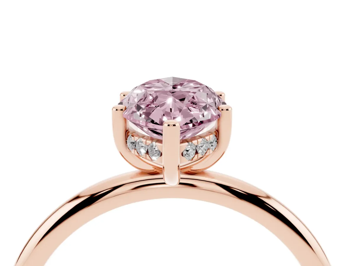 Fancy Pink Marquise Cut Cut Solitaire Engagement Ring with Four-Prong Setting and Classic Band Rose gold