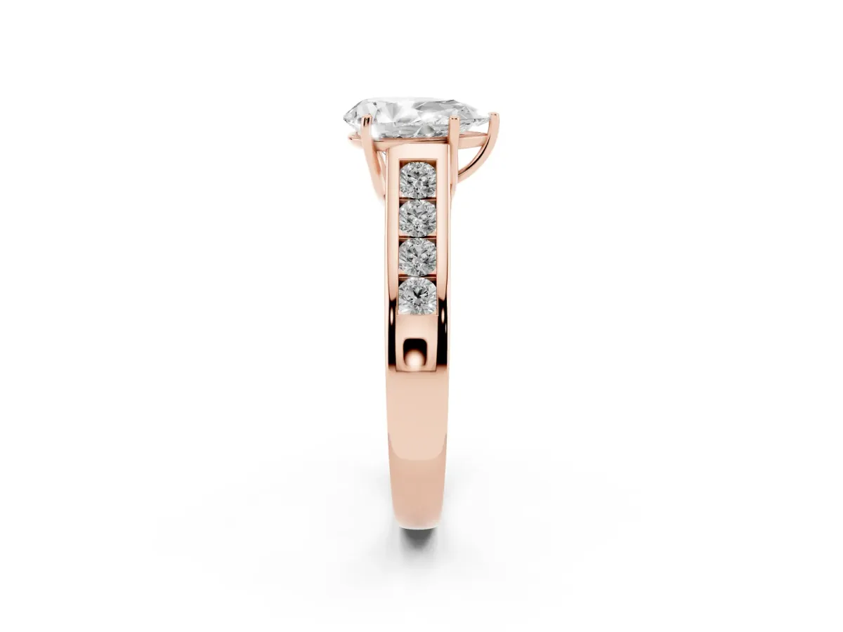 Pear Cut Brilliant Channel-Set Solitaire Ring with Four-Prong Setting Rose gold