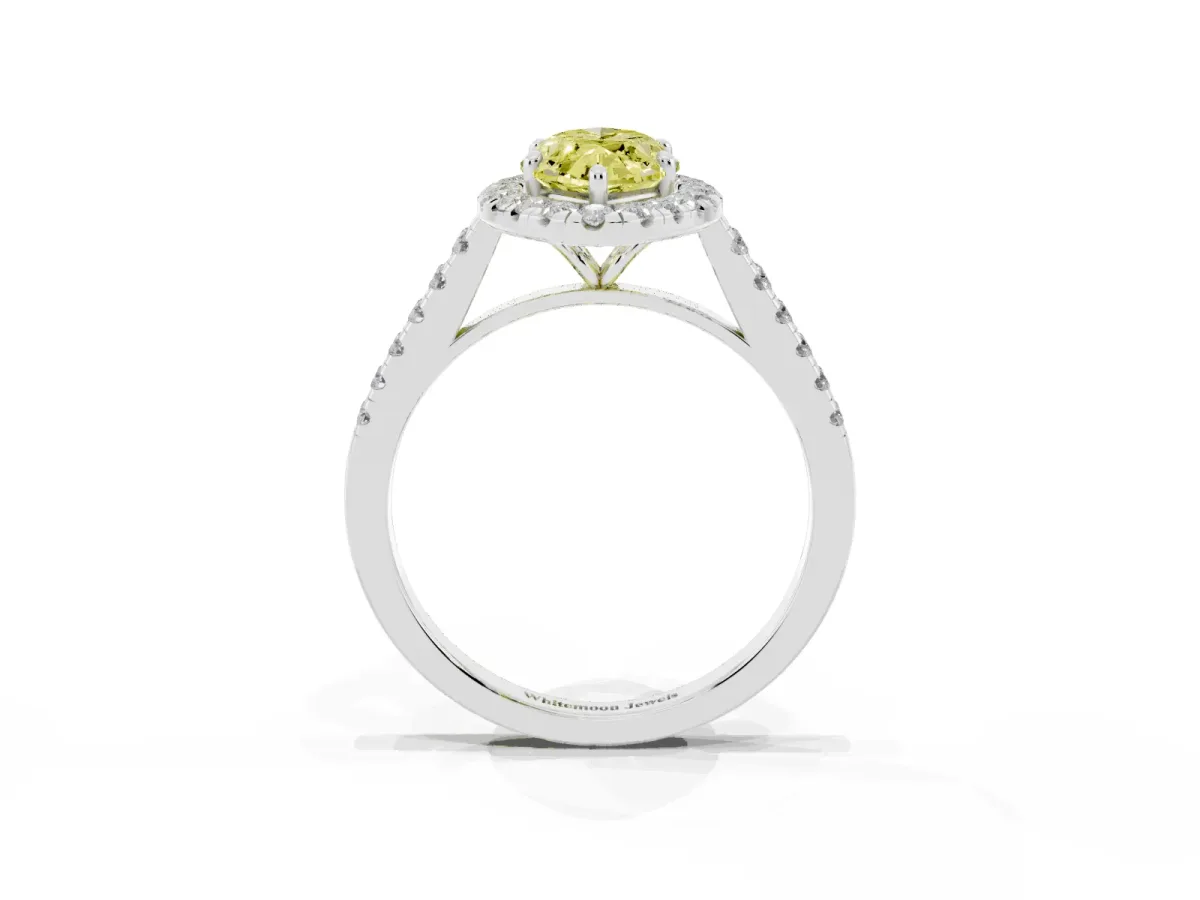 Fancy Yellow Marquise Cut Halo Pave Diamond Engagement Ring with Four-Prong Setting Silver