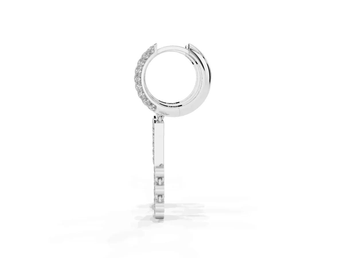 Round Diamond Initial T Huggie Hoop Earrings Silver
