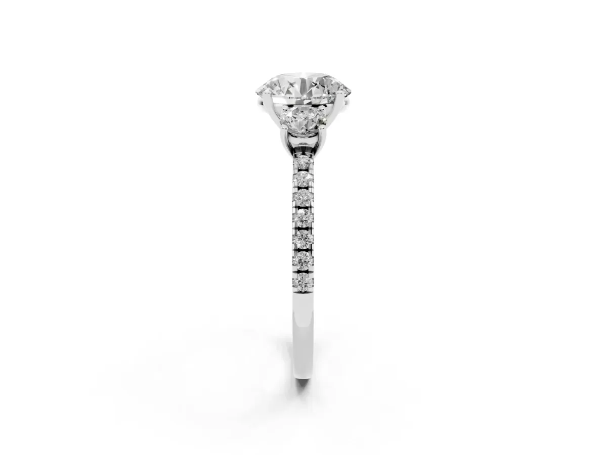 Three-Stone Round Cut Cut Diamond Pavé Band with Prong Setting Silver