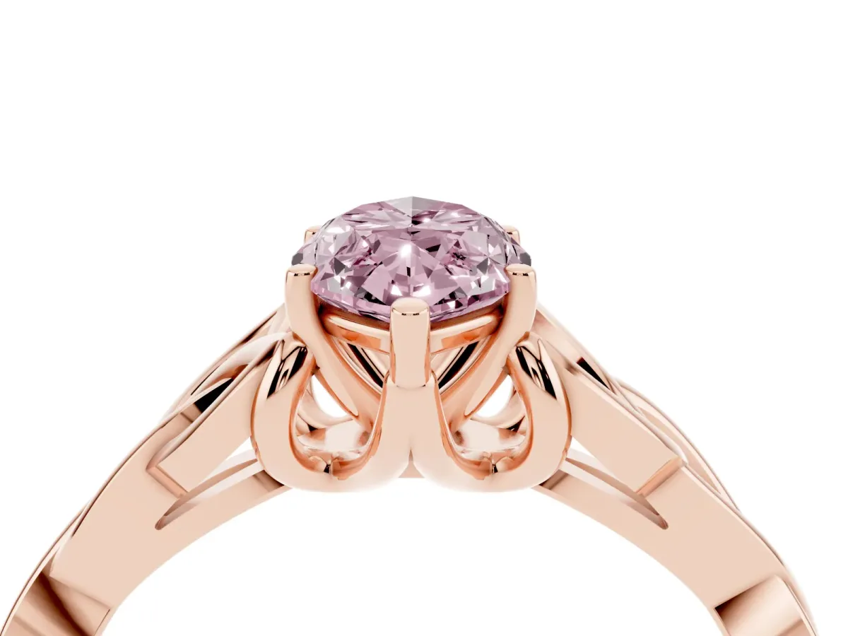 Fancy Pink Marquise Cut Diamond Solitaire Engagement Ring with Celtic Knot Band and Four-Prong Setting Rose gold
