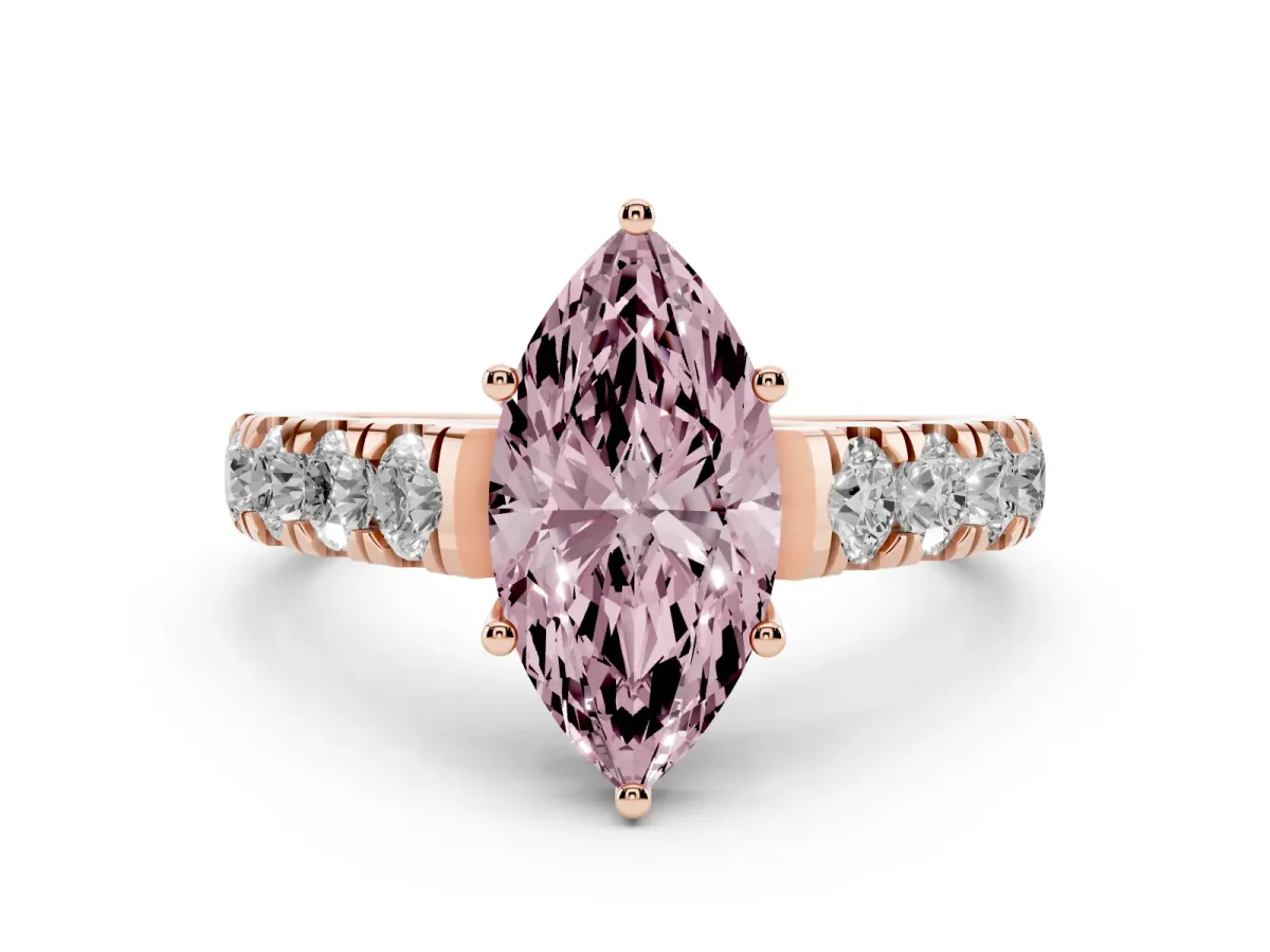 Fancy Pink Marquise Cut Cut Diamond Solitaire Ring with Micro Pave Band and Prong Setting Rose gold