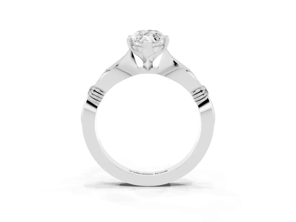 Marquise Cut Solitaire Diamond Twisted Band with Four-Prong Setting Silver
