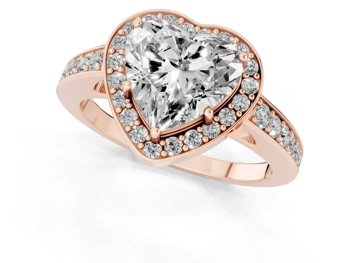 Heart Cut Halo Pavé Diamond Engagement Ring with Bezel Setting Rose gold