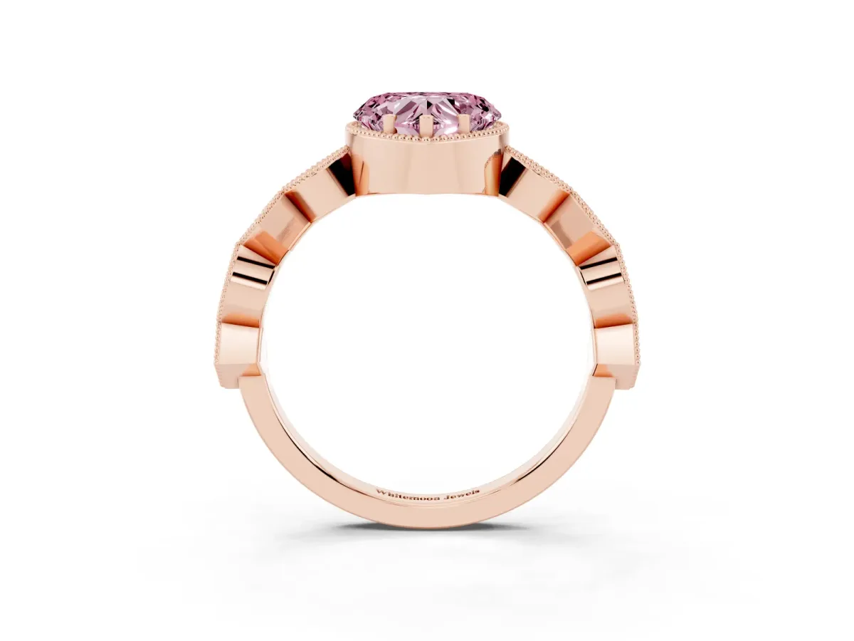 Fancy Pink Heart Cut Milgrain Marquise Diamond Twist Band Ring Rose gold