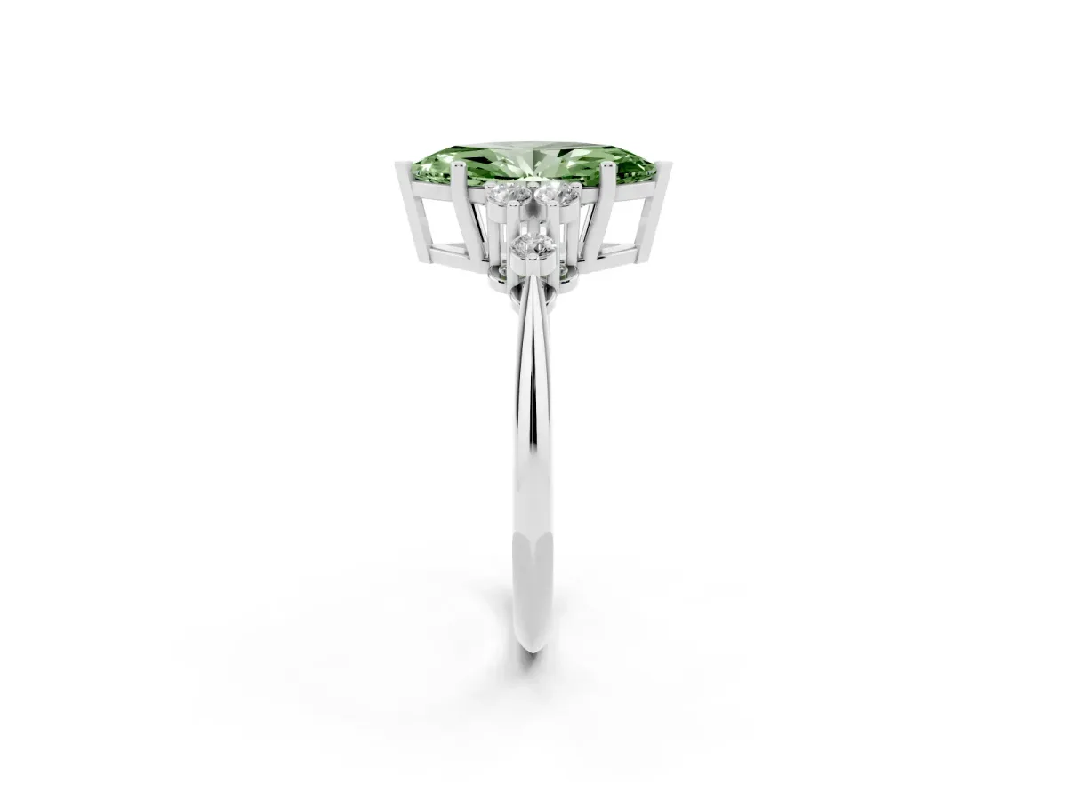 Fancy Green Marquise Cut Cut Diamond Cluster Ring with Solitaire Band and Four-Prong Setting Silver