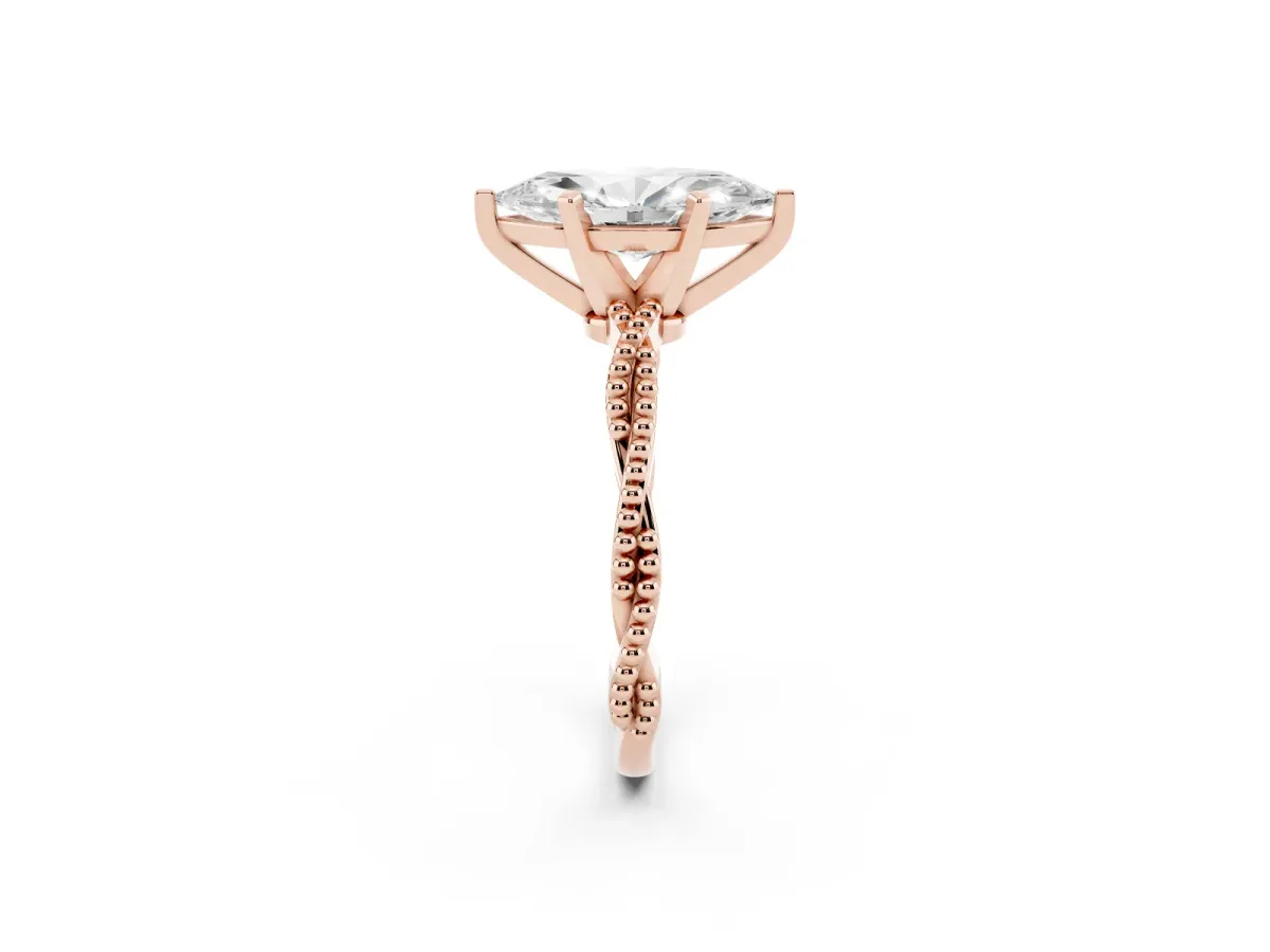Marquise Cut Solitaire Twisted Band with Bead Prong Setting Rose gold