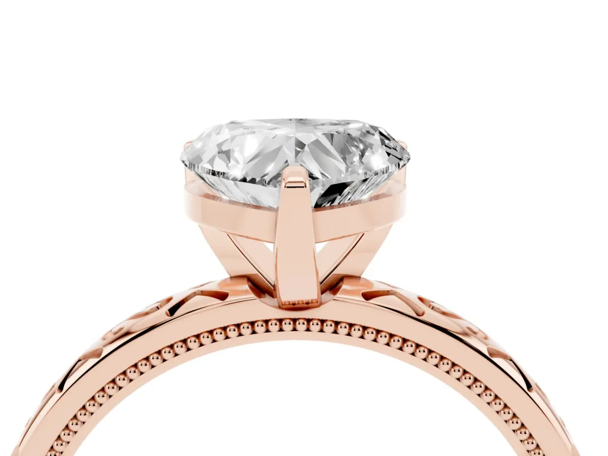 Heart Cut Solitaire Engagement Ring with Scrollwork Band and Four-Prong Setting Rose gold