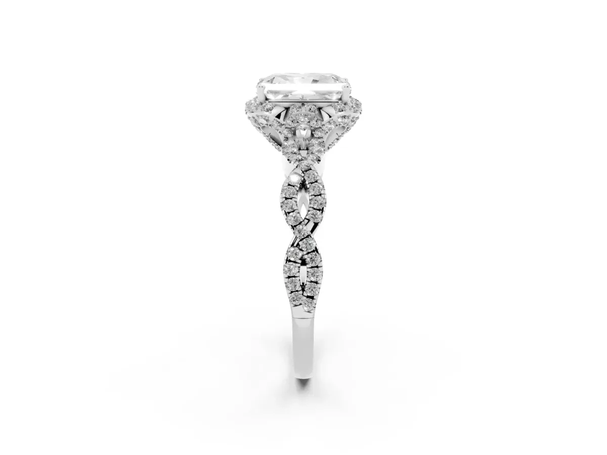 Radiant Cut Halo Twist Band Solitaire Ring with Six-Prong Setting Silver